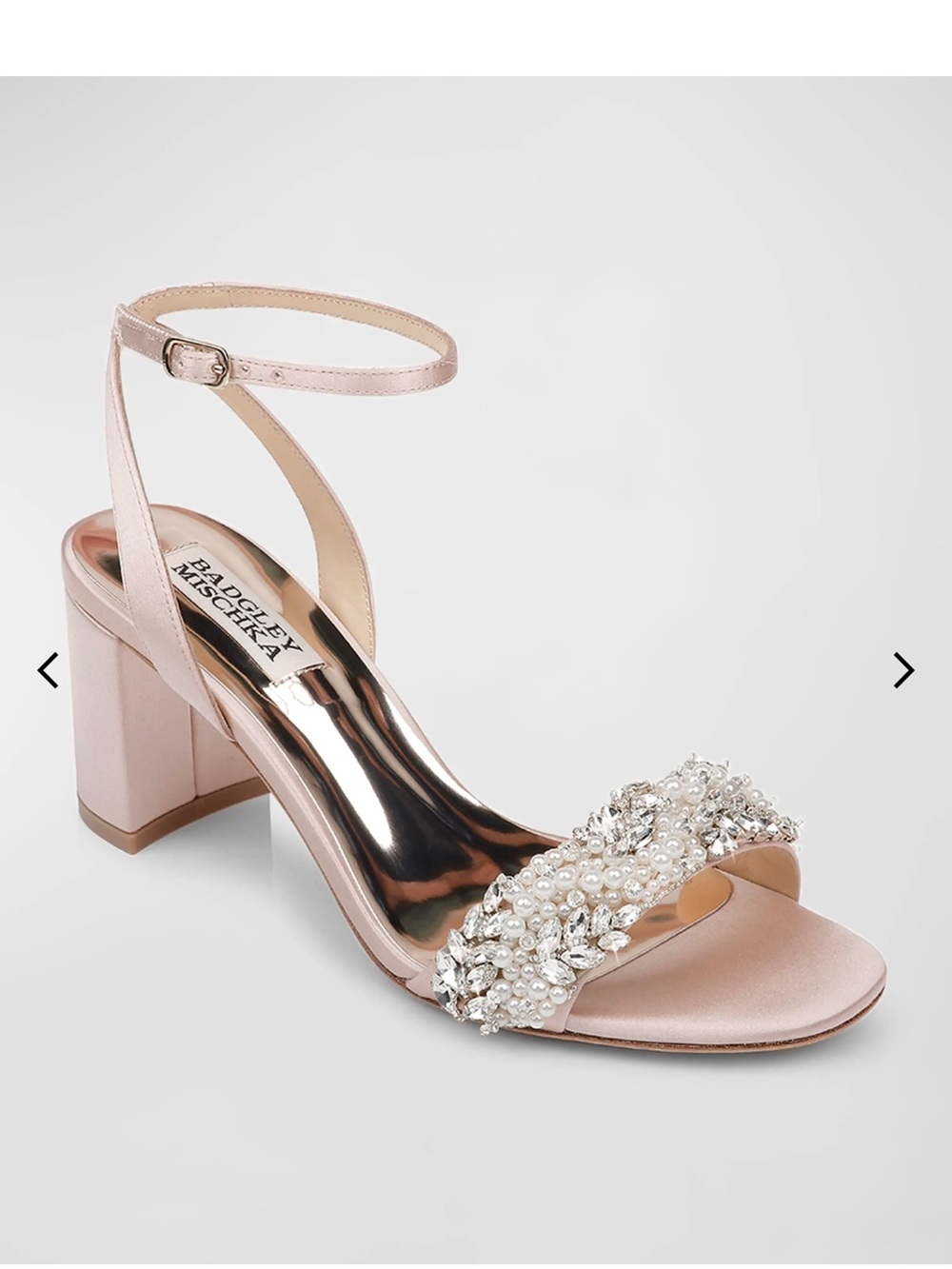 Badgley Mischka Clara Embellished Light Pink Satin Cocktail Heel Sandals 10 NWT